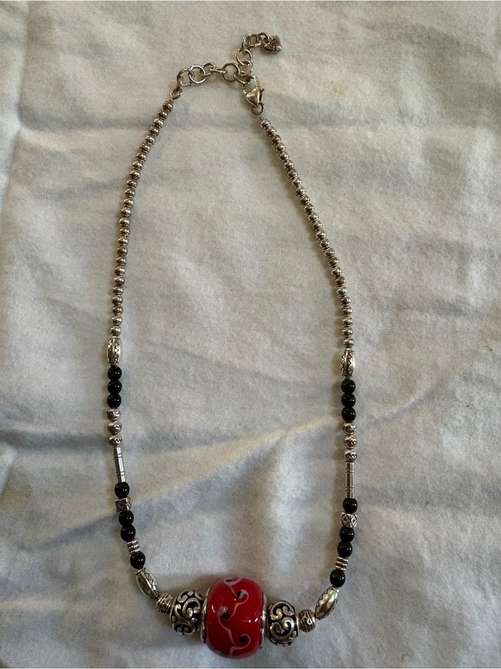 Vintage Brighton Ceramic Scroll Barrel Bead Necklace